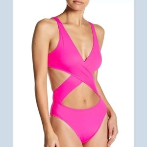 Solid and striped hot pink swimsuit xs